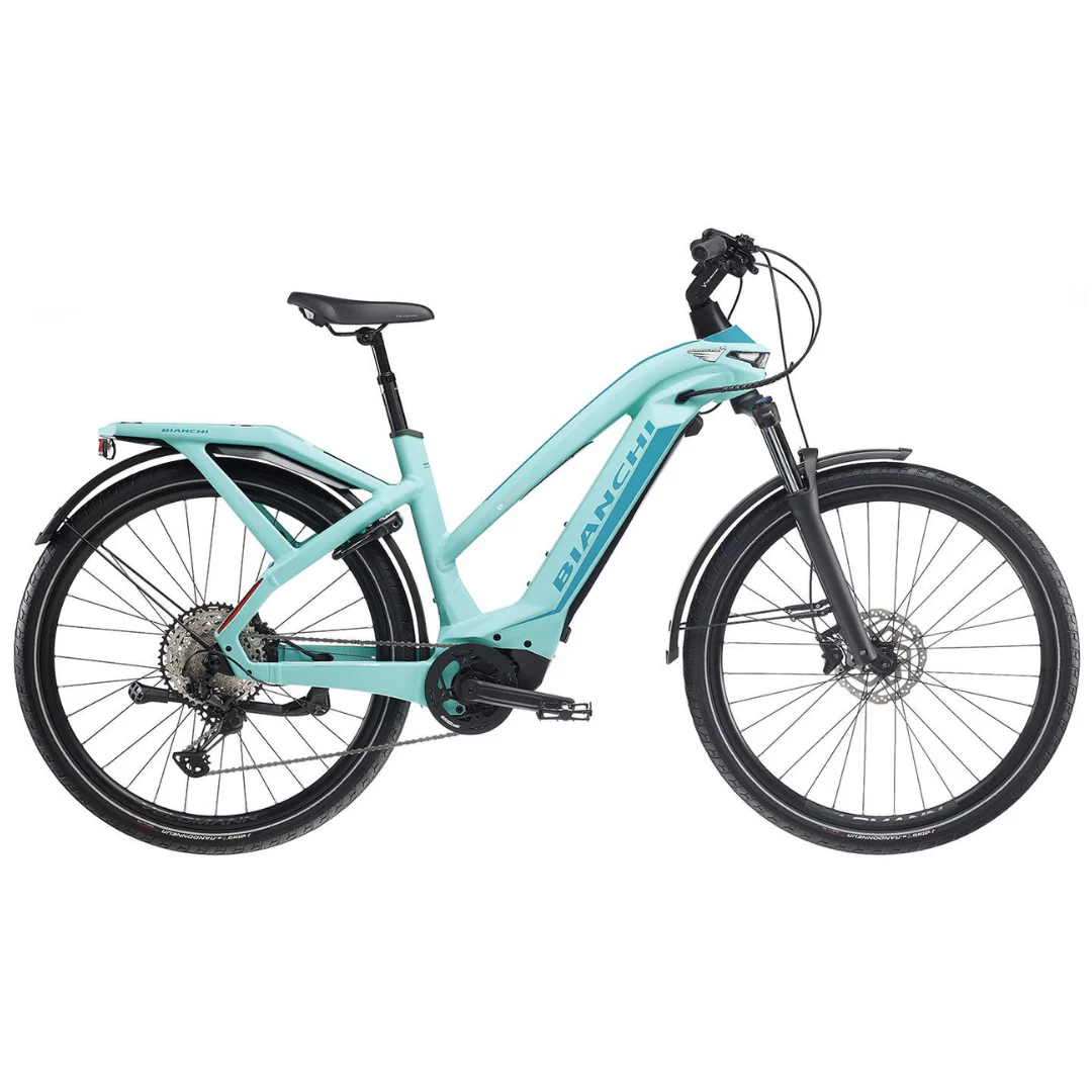 Bicicletta Bianchi e-Omnia T Type Step-Through XT 12v - Celeste